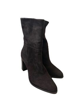 Women's Brown Suede Mid-Calf Block Heel Boots